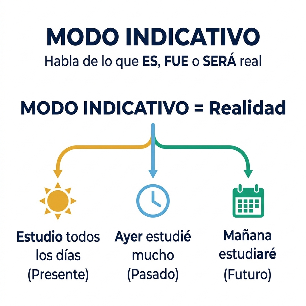 Modo indicativo en español: tiempos verbales y ejemplos