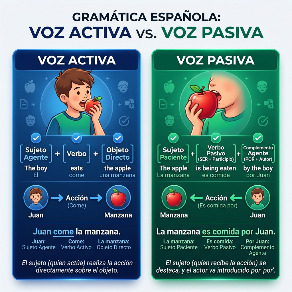 Voz activa y pasiva en español